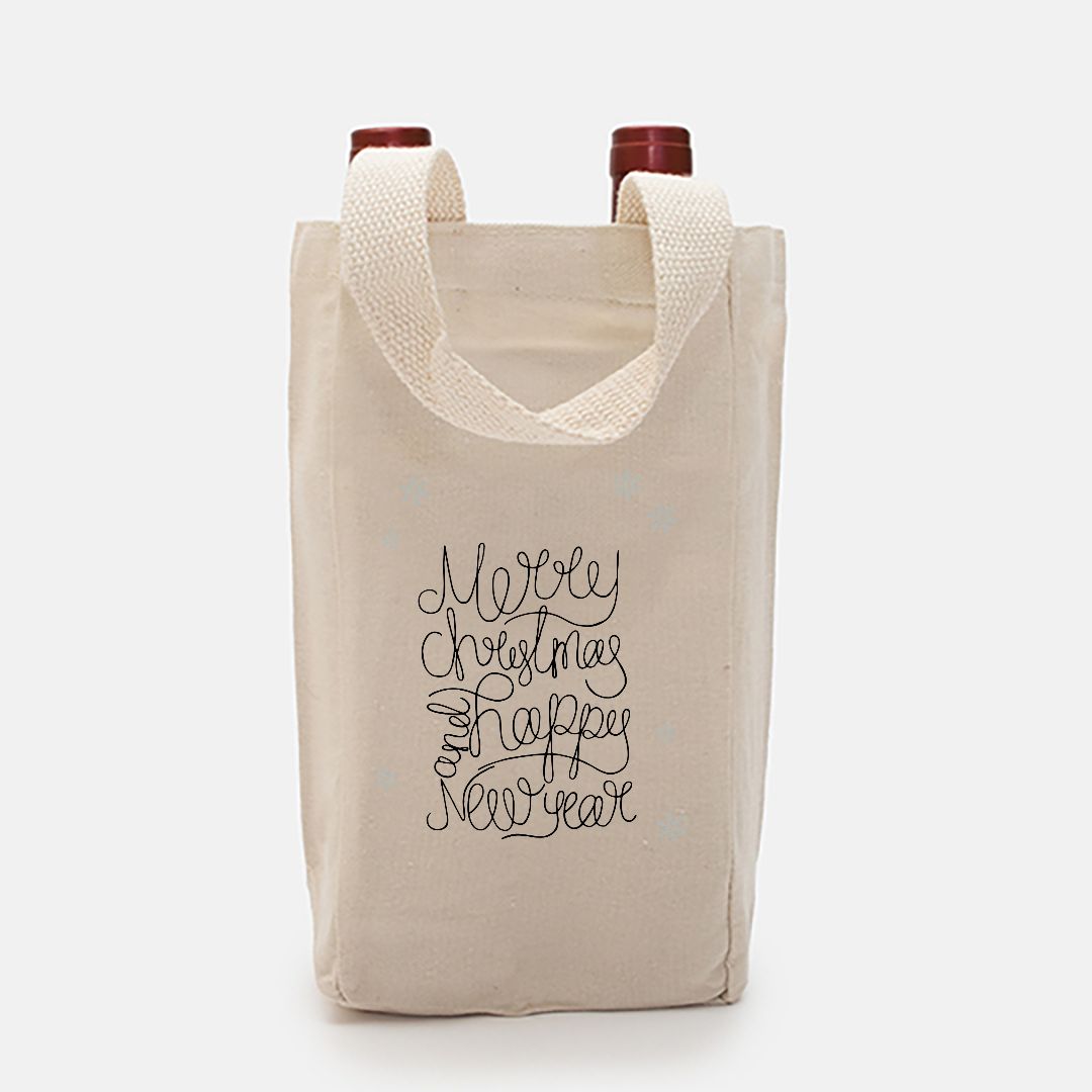 Double Bottle Canvas Wine Tote - Holiday Season
