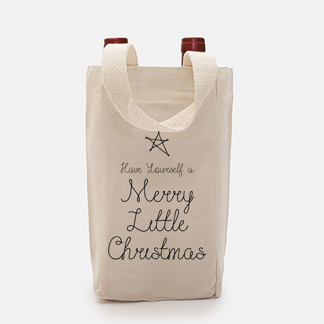 Double Bottle Canvas Wine Tote - Merry Little Christmas