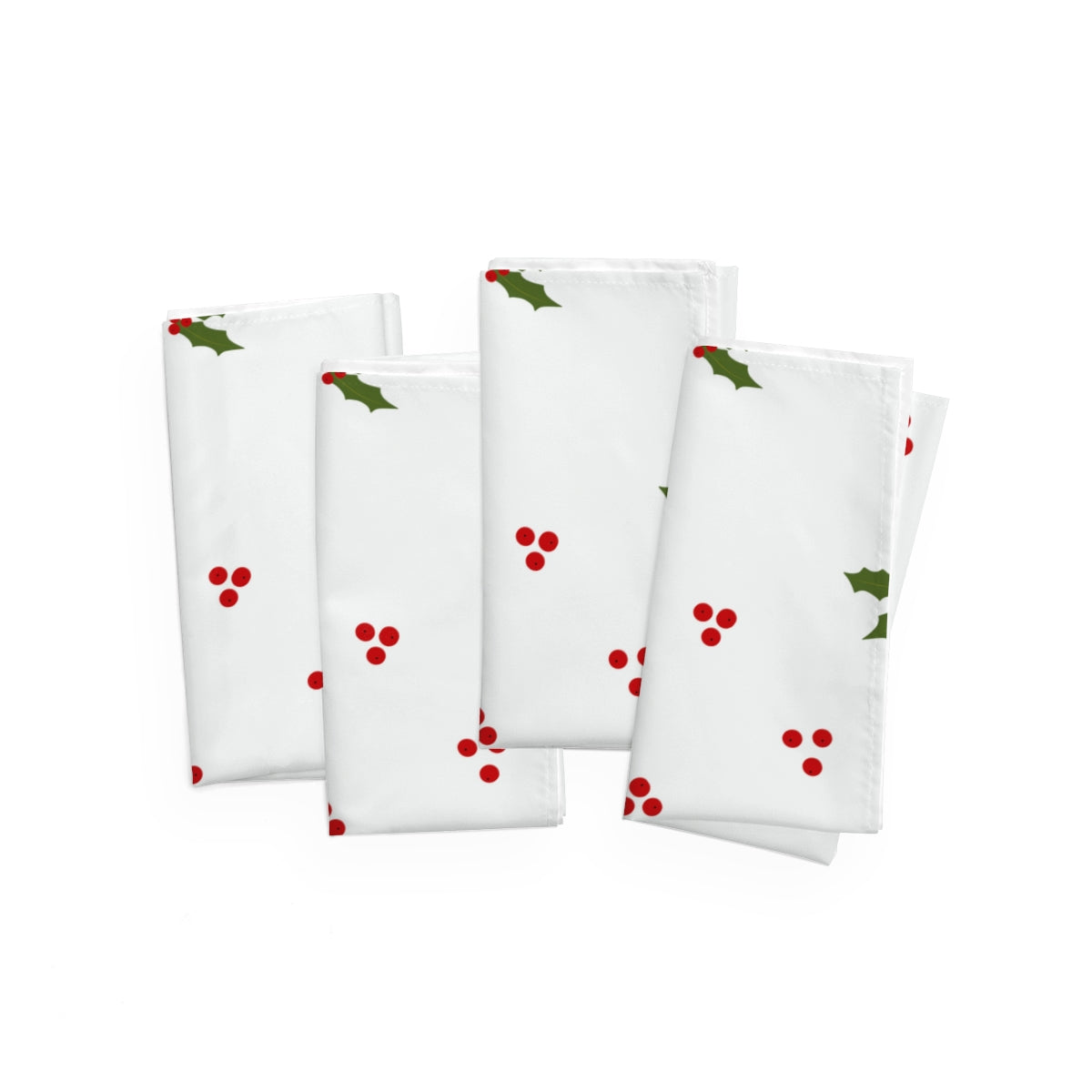 White Holiday Napkins - Red &amp; Green Holly