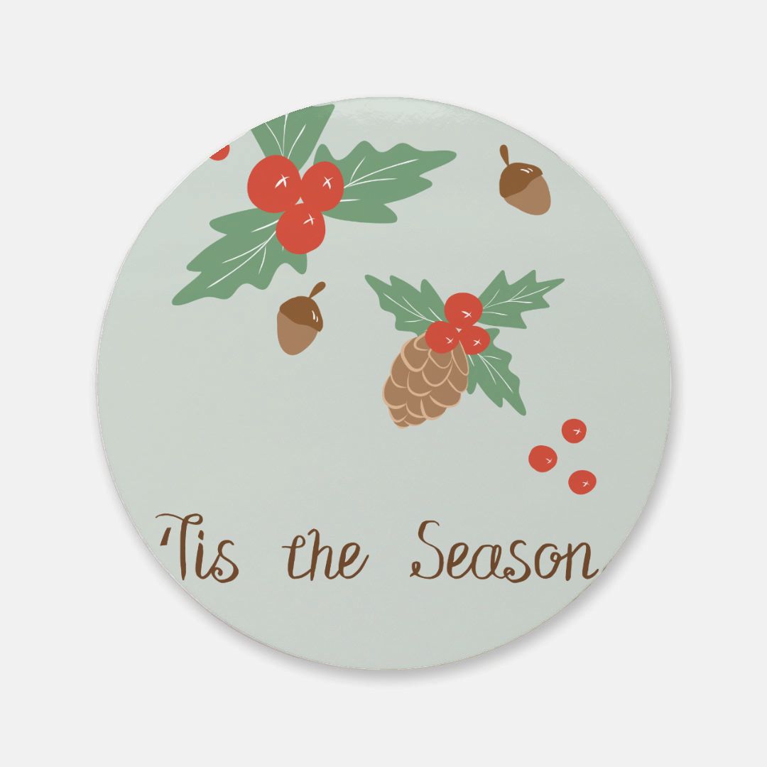 Round Cork Back Coaster - Pinecone &amp; Acorn