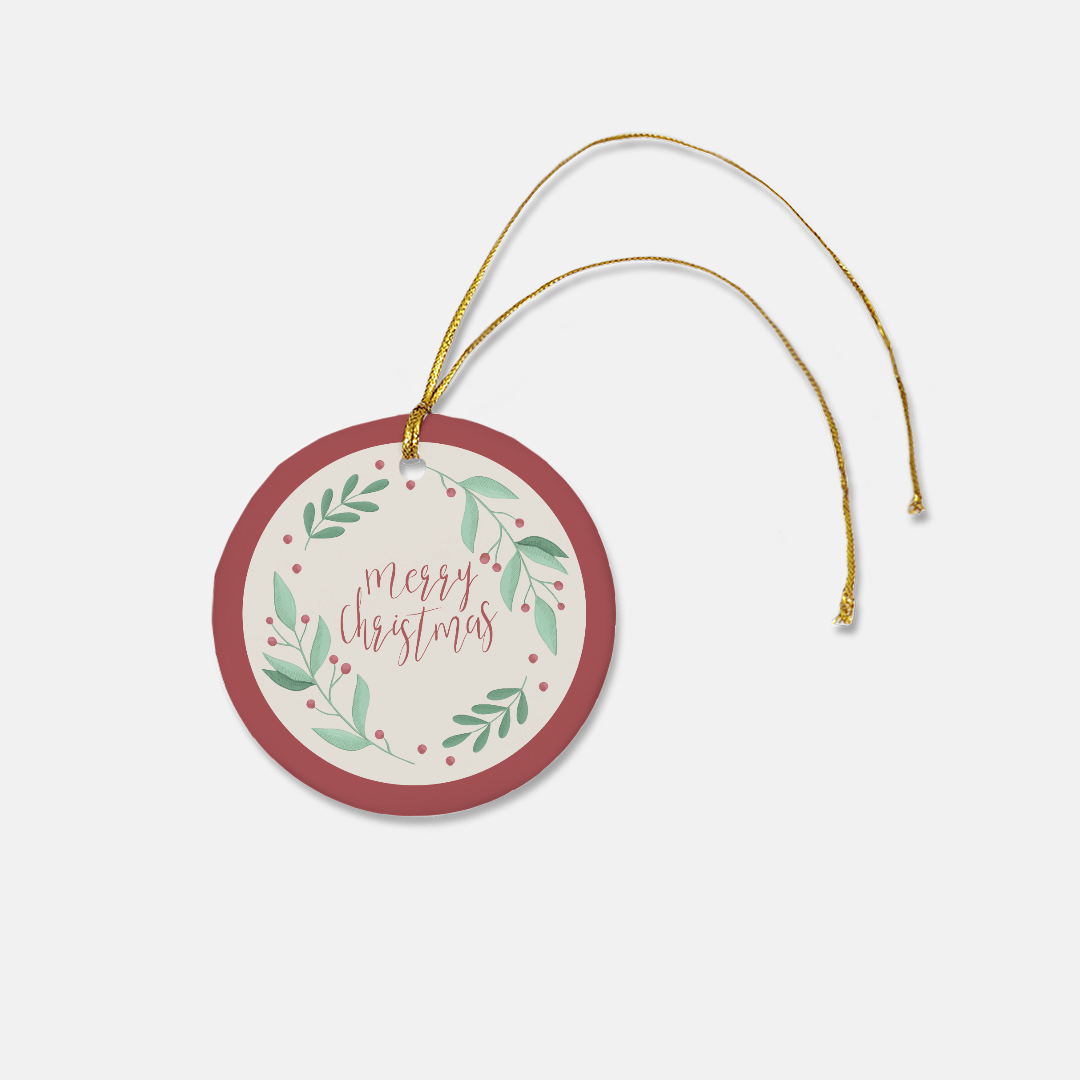 Round Ceramic Holiday Ornament - Merry Christmas