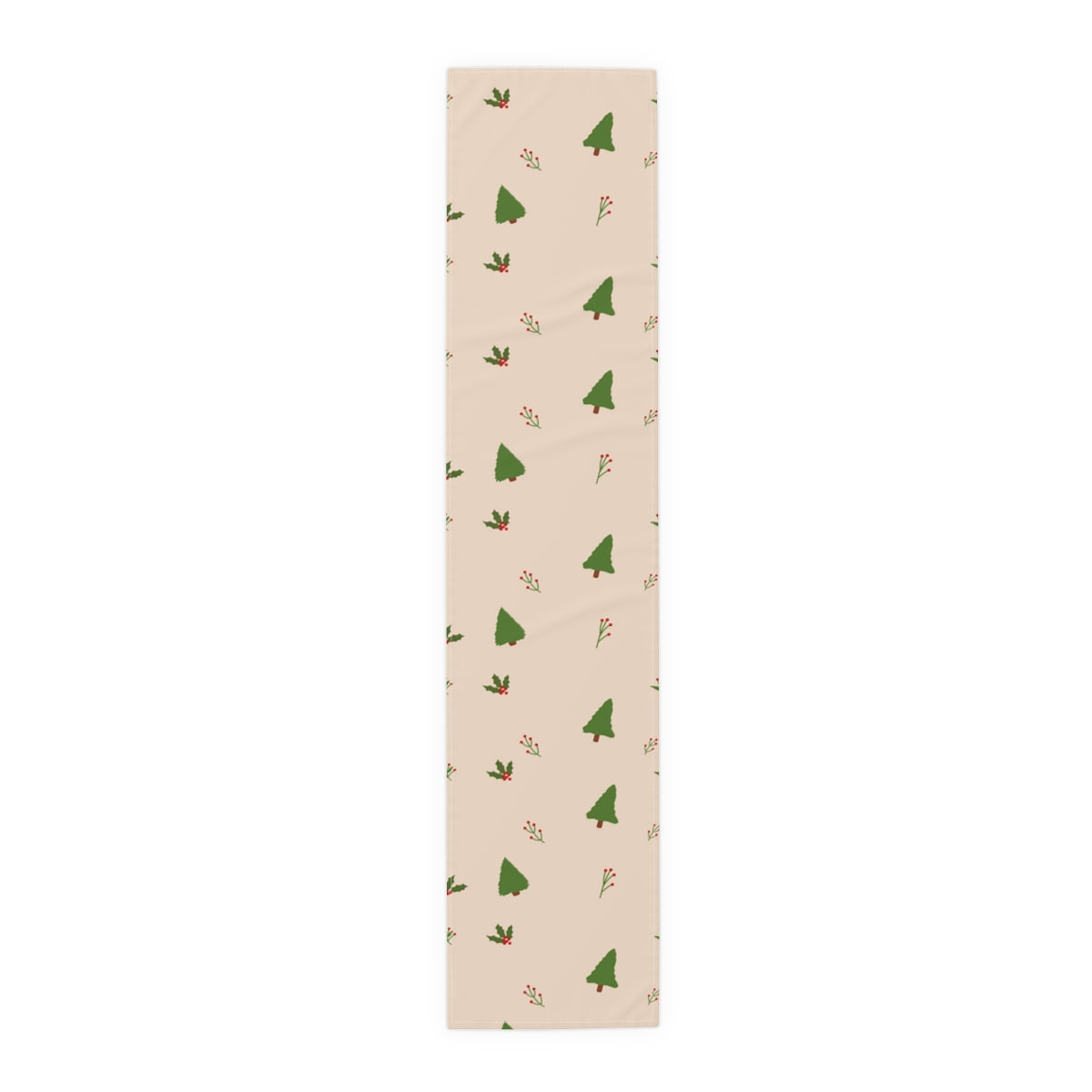 Beige Holiday Table Runner - Evergreen Trees & Holly
