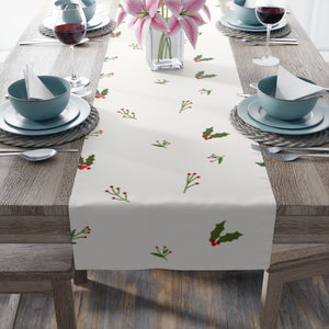 White Holiday Table Runner - Holly