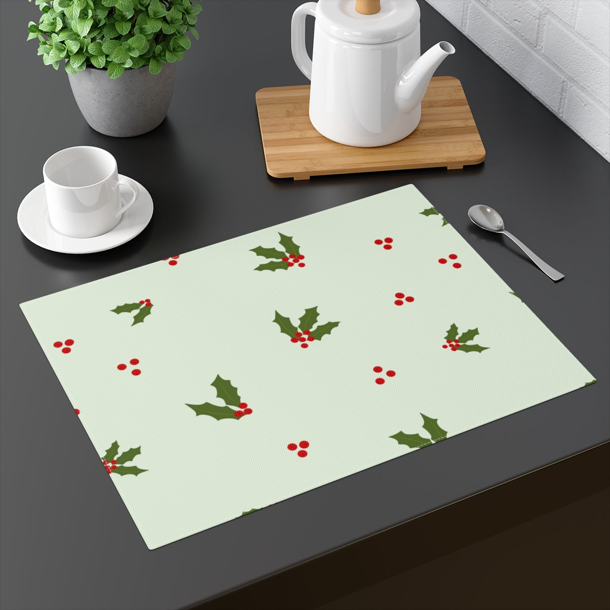 Holiday Table Placemat - Red &amp; Green Holly