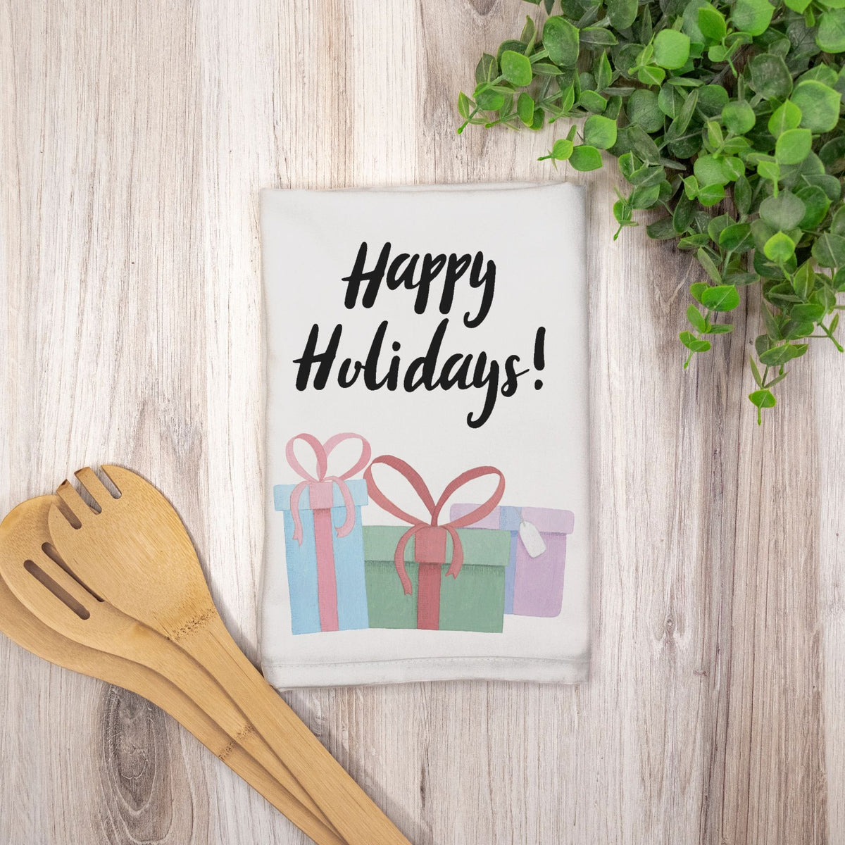 Holiday Hostess Towel - Happy Holidays &amp; Presents