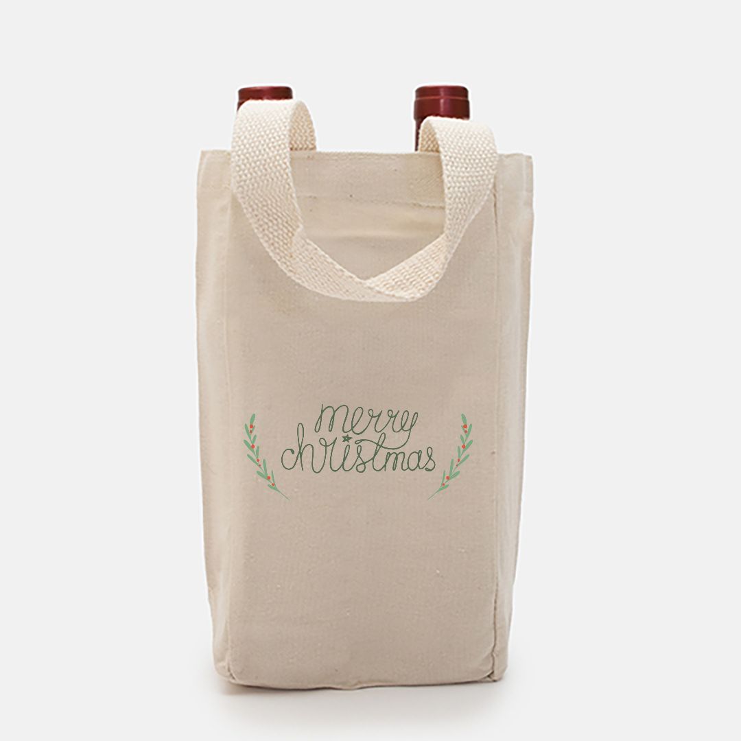 Double Bottle Canvas Wine Tote - Merry Christmas