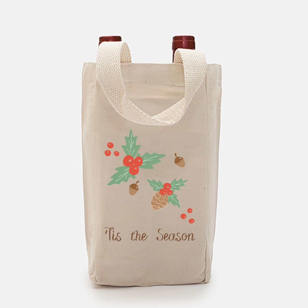 Double Bottle Canvas Wine Tote - Tis the Season