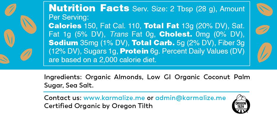 Organic Almond Butter - Glass Jar - Nutritional Label I The Party&#39;s at Mary&#39;s