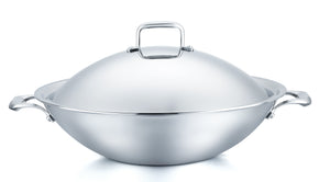 Stainless Steel Flat-Bottomed Wok & Domed Cover