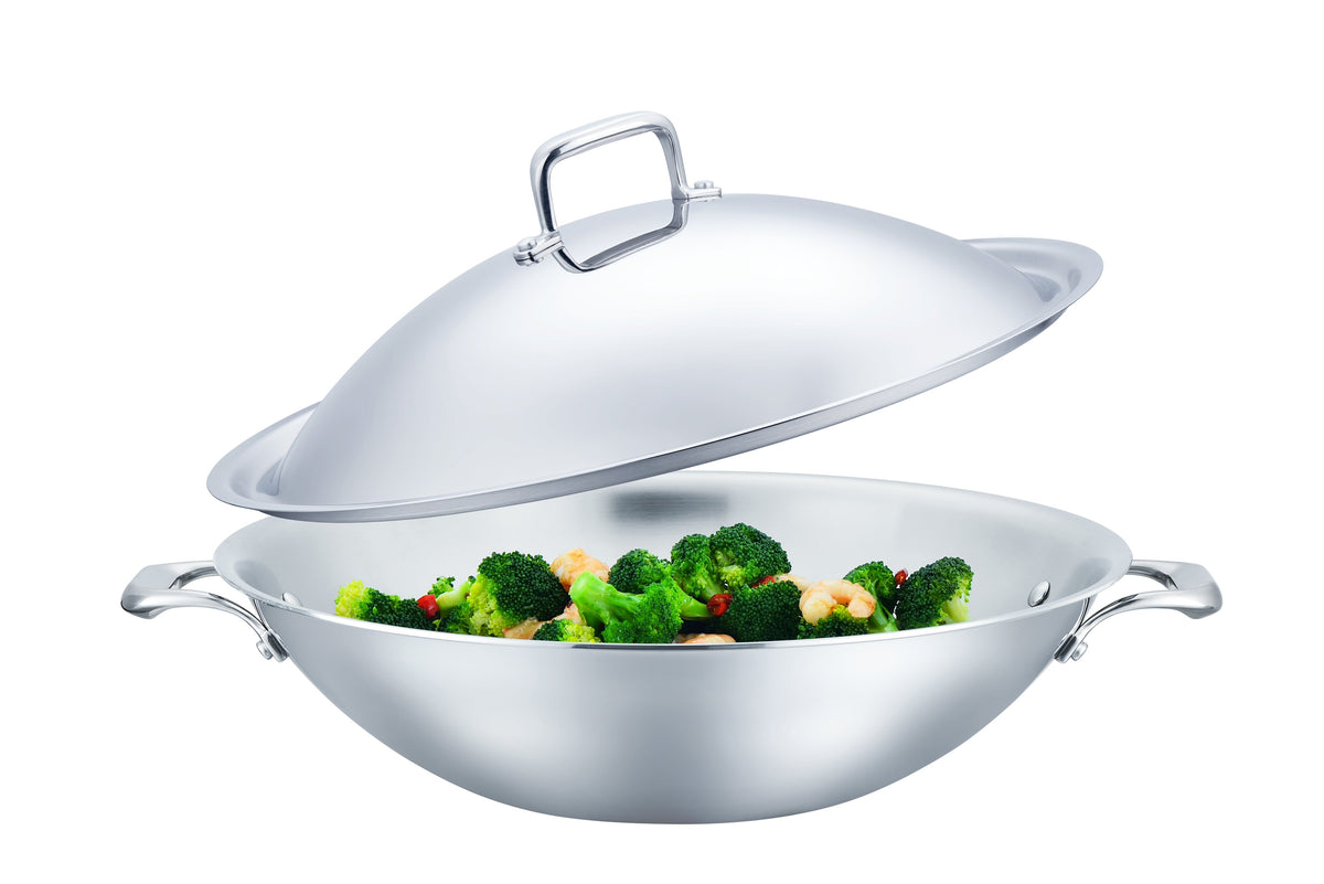 Stainless Steel Flat-Bottomed Wok & Domed Cover