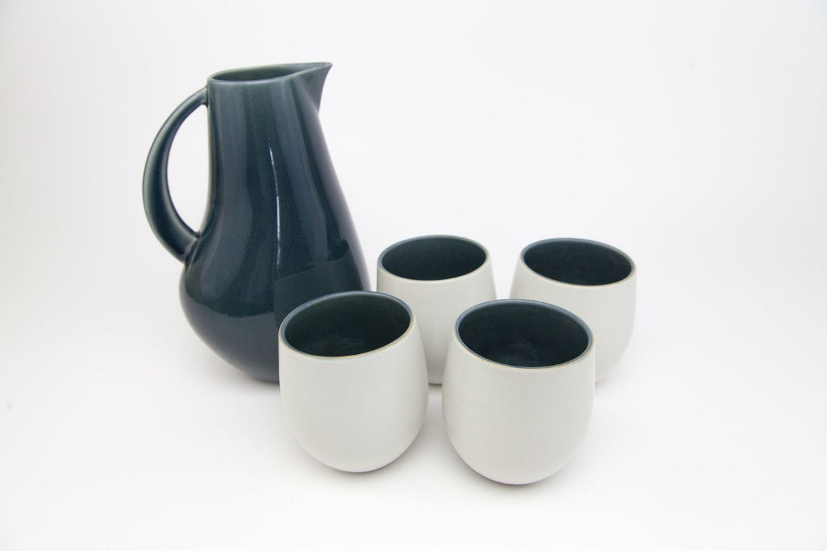 The Party's at Mary's - Large Pitcher & Stoneware Cups Set in Adriatic & Cove