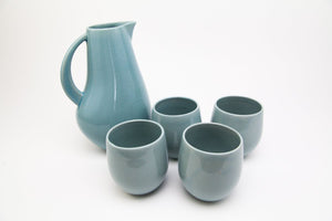 The Party's at Mary's - Large Pitcher & Stoneware Cups Set in Pale Jade