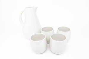 The Party's at Mary's - Large Pitcher & Stoneware Cups Set in Pearl