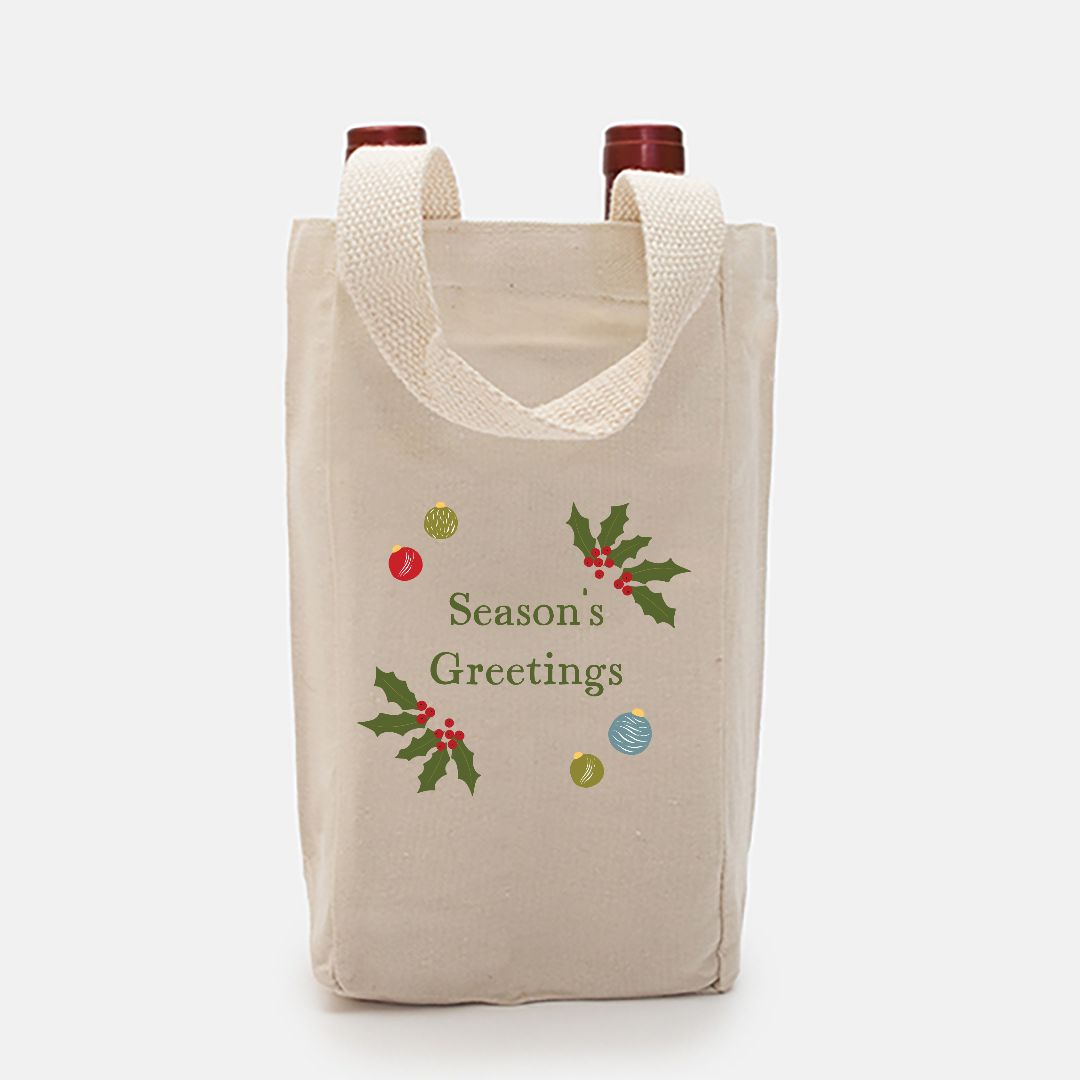 Double Bottle Canvas Wine Tote - Season&#39;s Greetings
