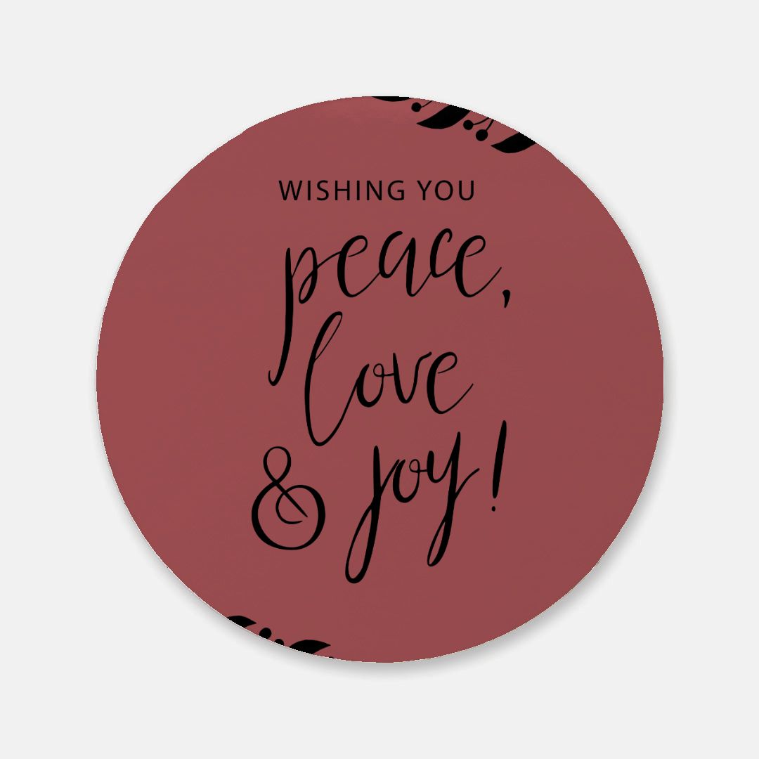 Round Cork Back Coaster - Peace, Love &amp; Joy