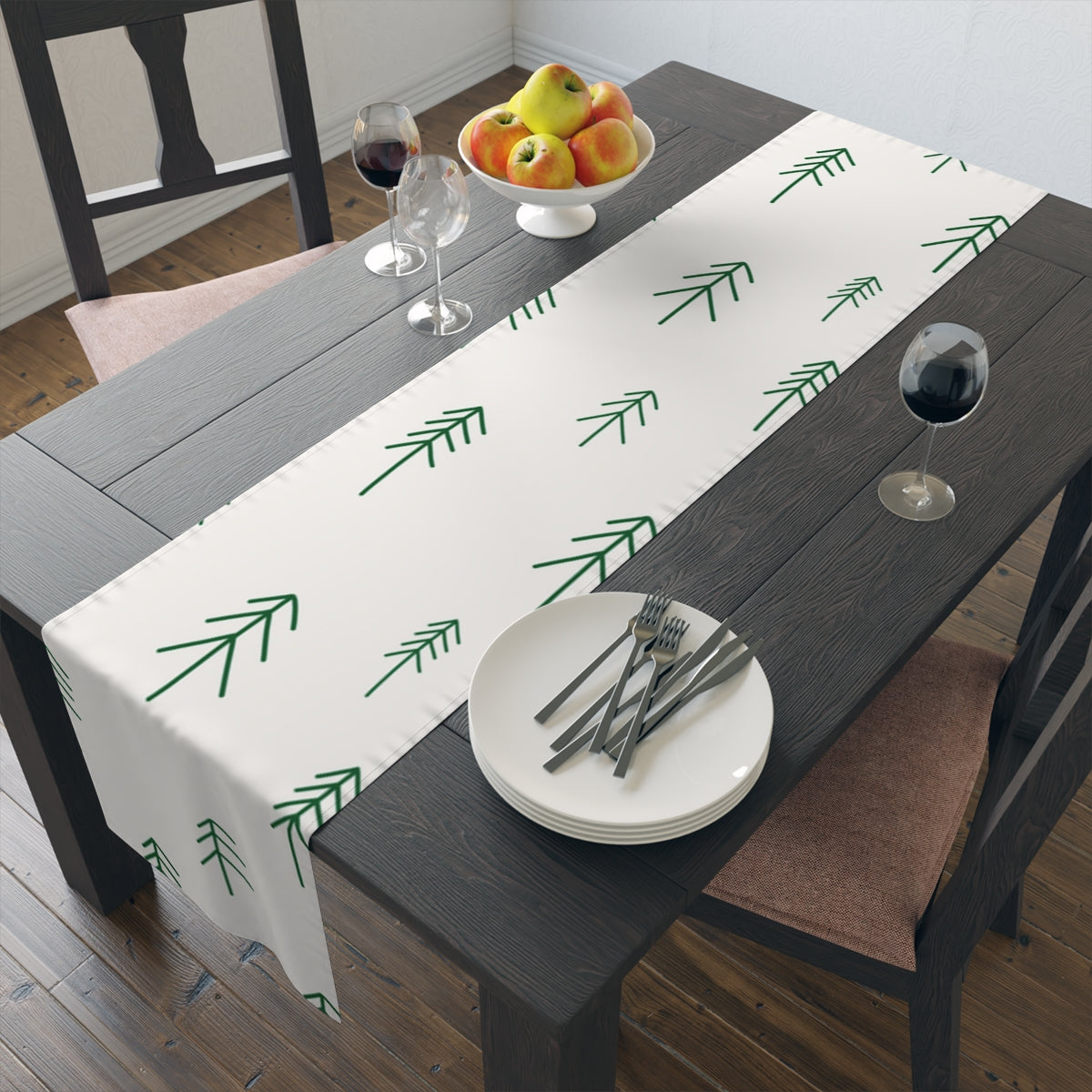 White Holiday Table Runner - Evergreens