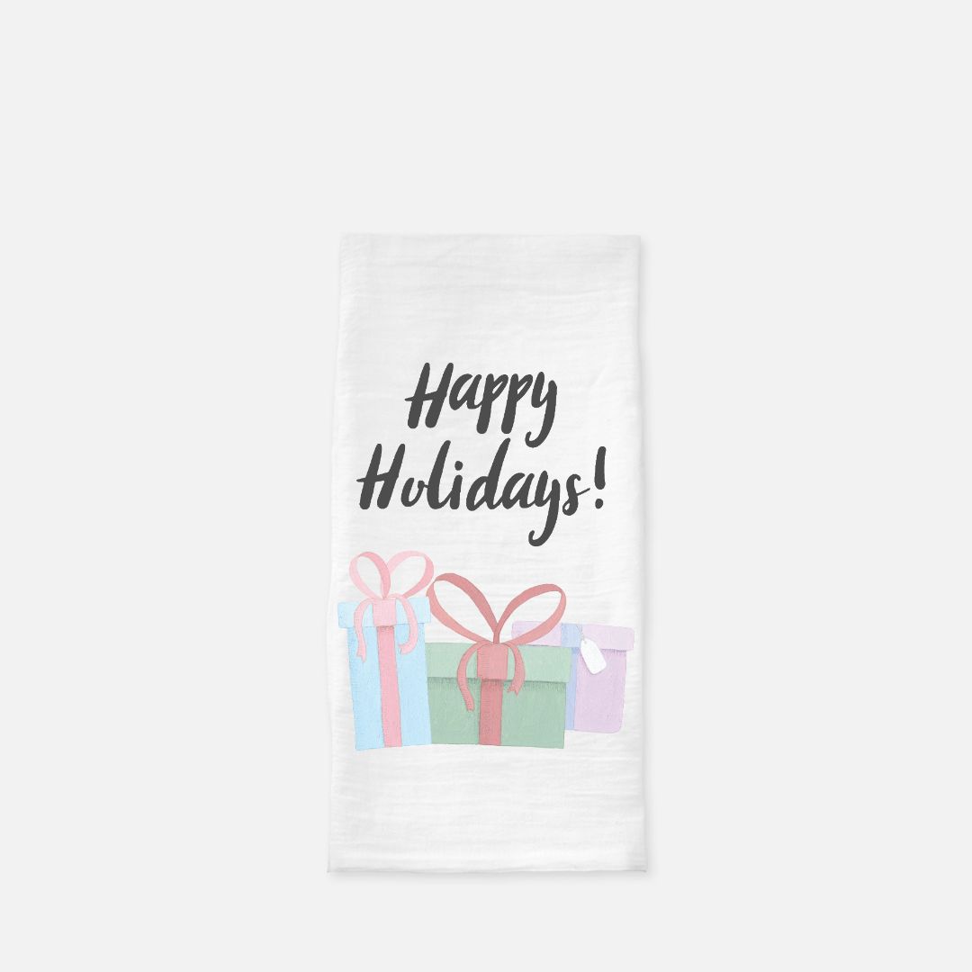 Holiday Tea Towel - Happy Holidays &amp; Presents