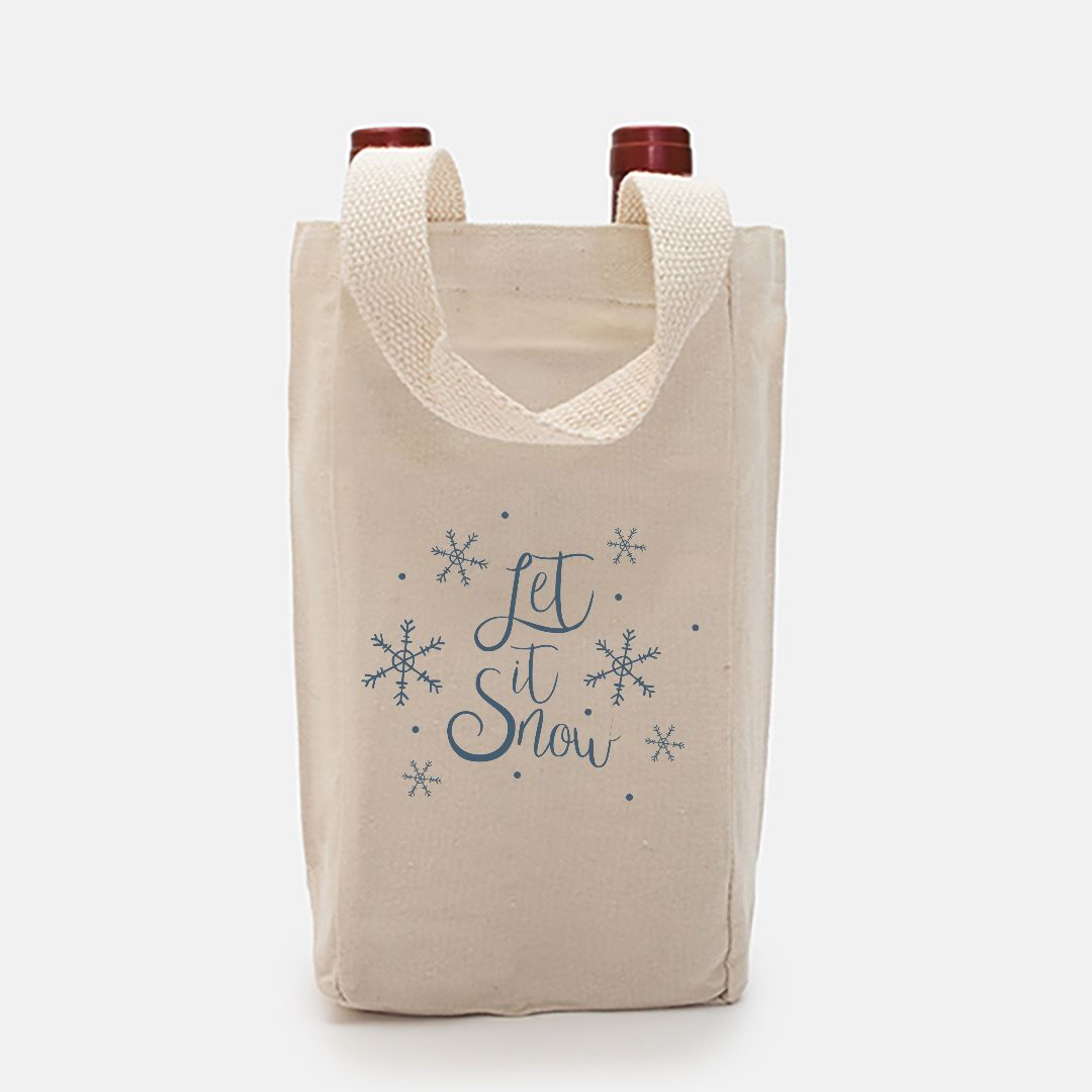 Double Bottle Canvas Wine Tote - Let it Snow