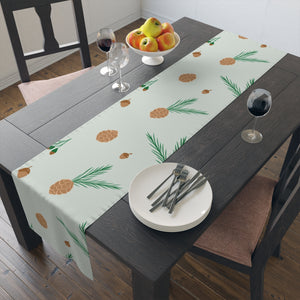 Green Holiday Table Runner - Pinecones