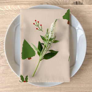 Beige Holiday Napkins - Evergreen Trees & Holly