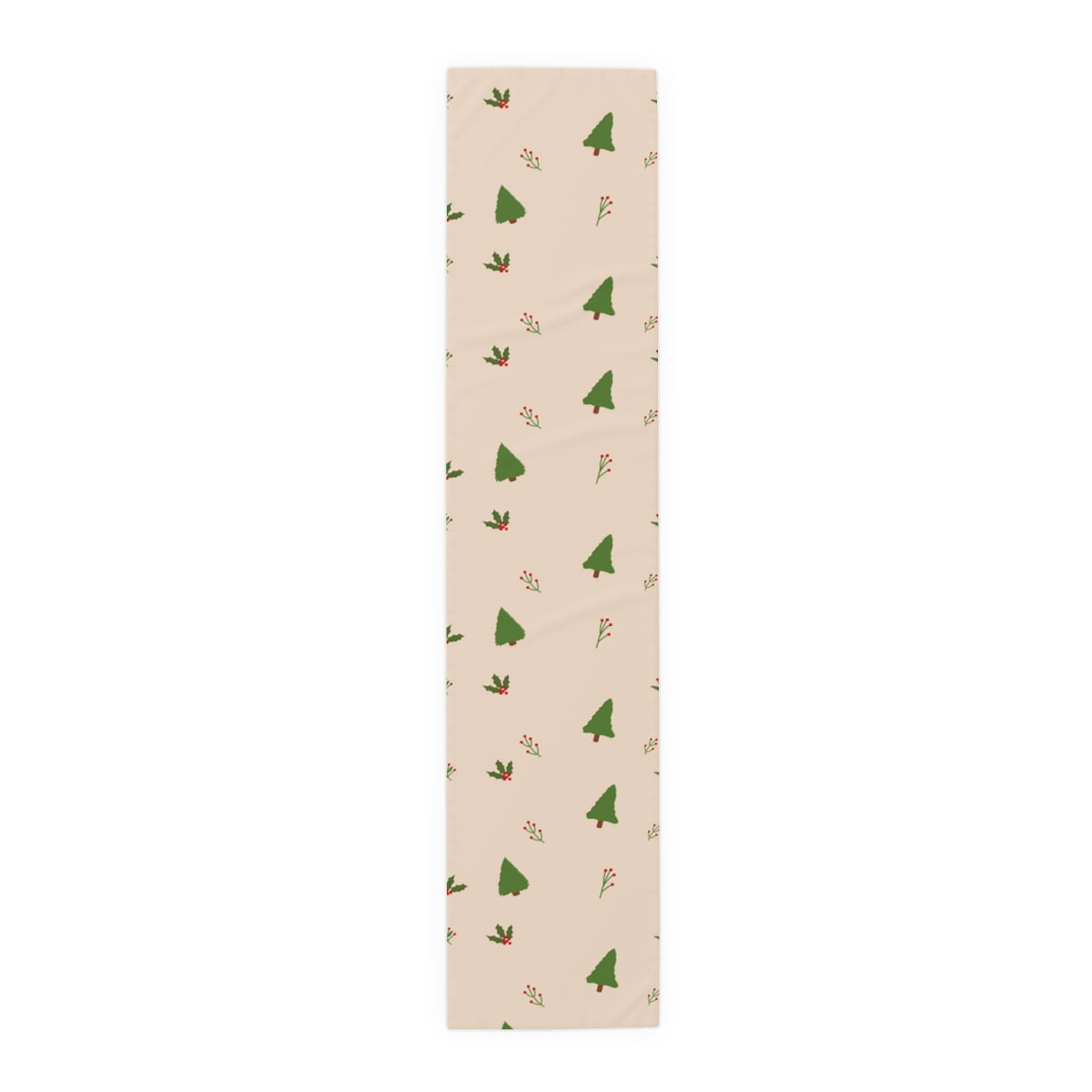 Beige Holiday Table Runner - Evergreen Trees & Holly