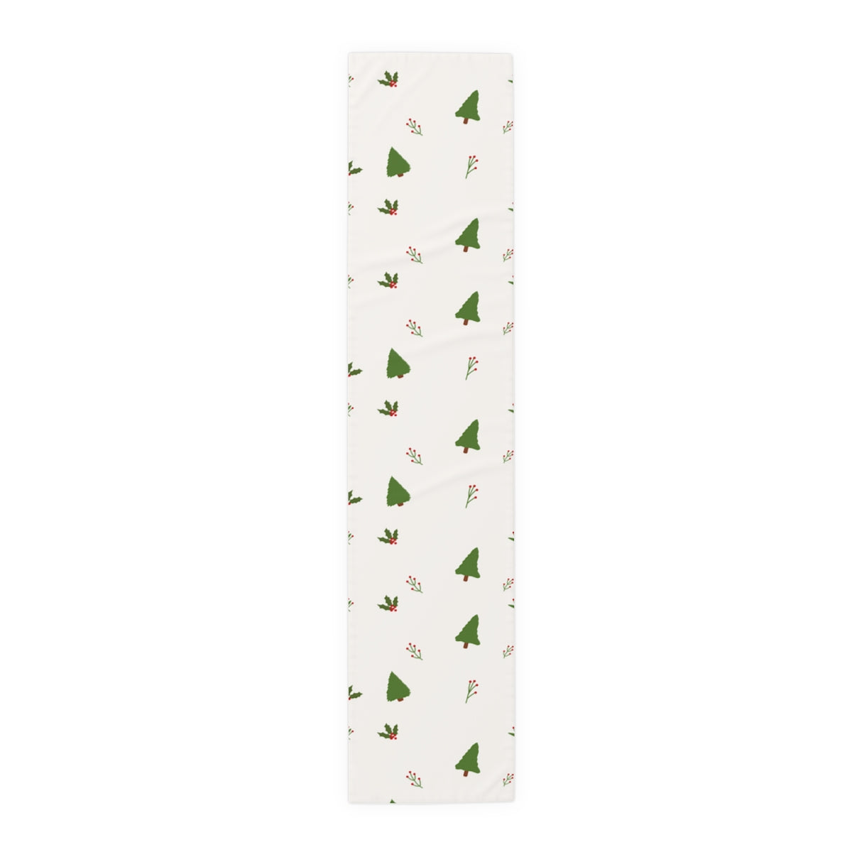White Holiday Table Runner - Evergreen Trees &amp; Holly