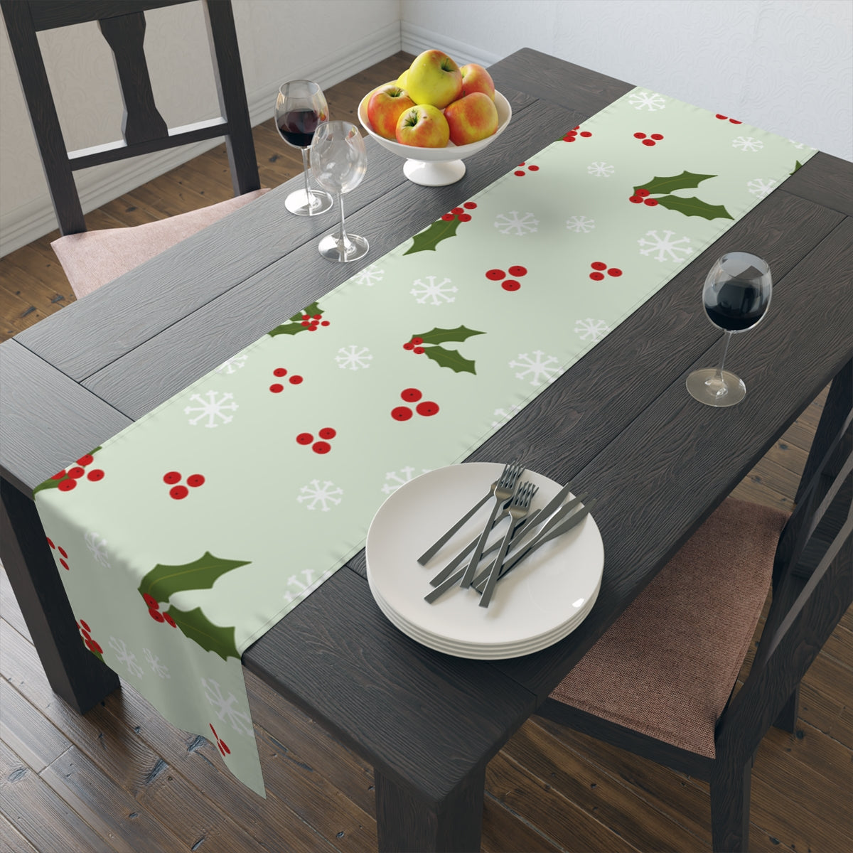 Holiday Table Runner - Holly &amp; Snowflakes