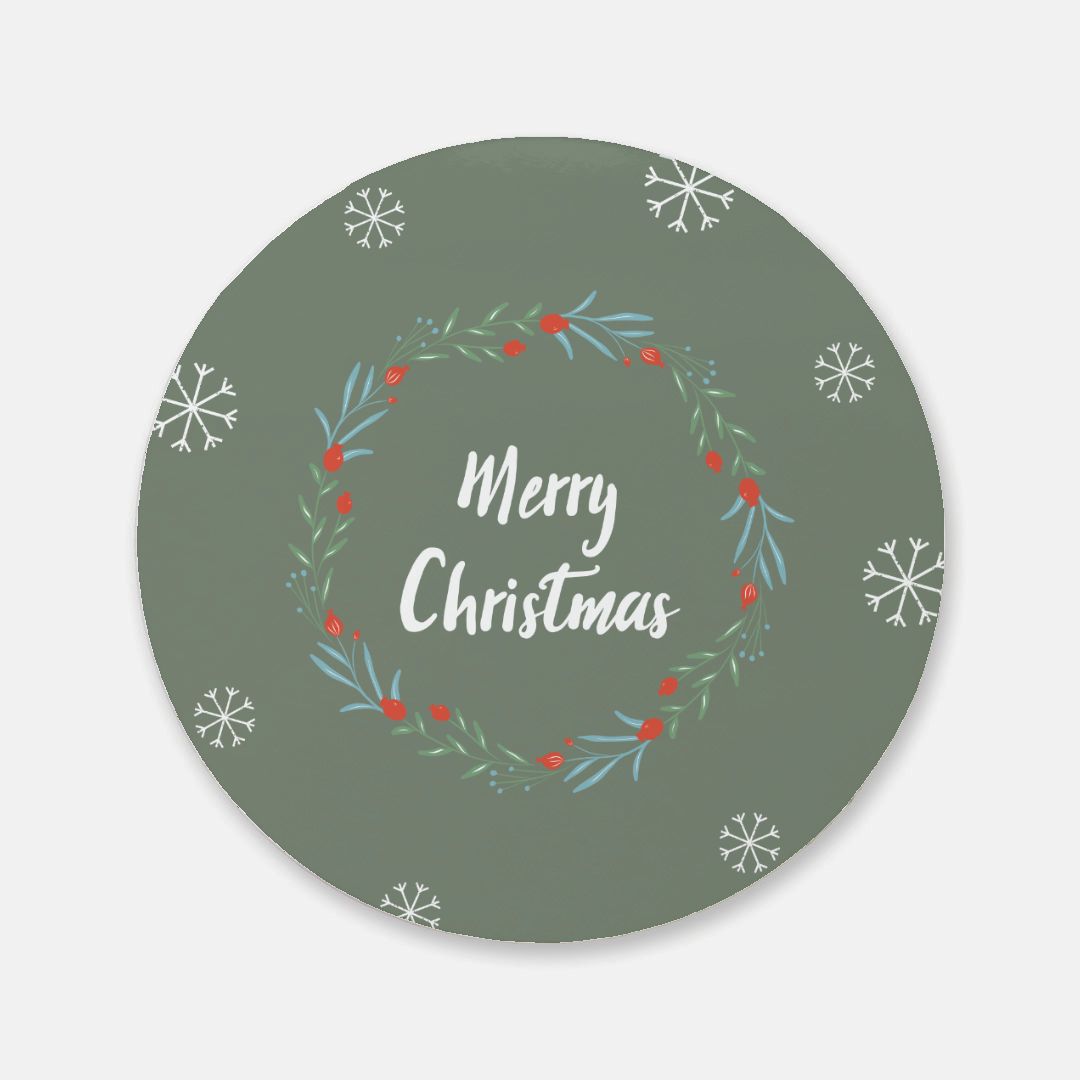 Round Cork Back Coaster - Merry Christmas &amp; Snowflakes