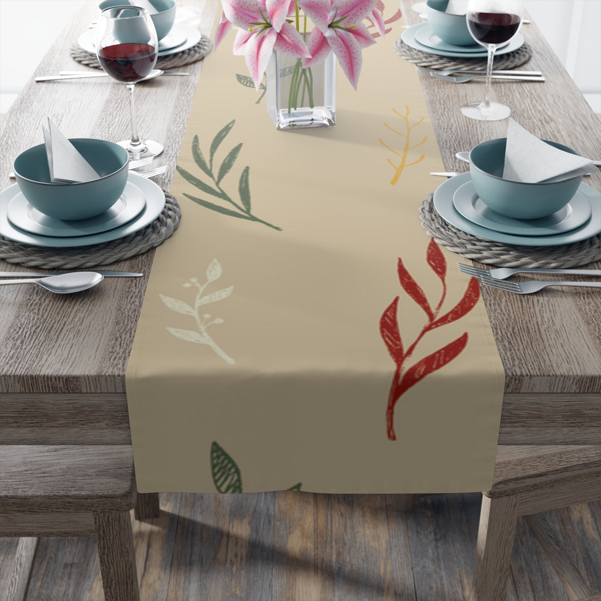 Beige Holiday Table Runner - Colorful Garland