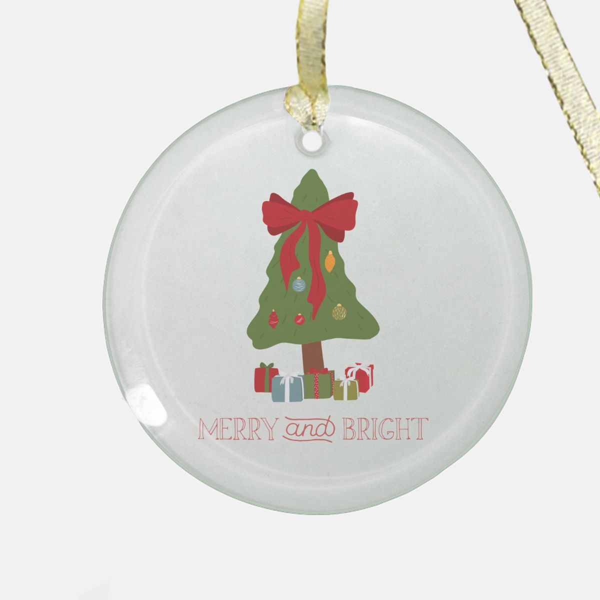 Round Clear Glass Holiday Ornament - Merry &amp; Bright