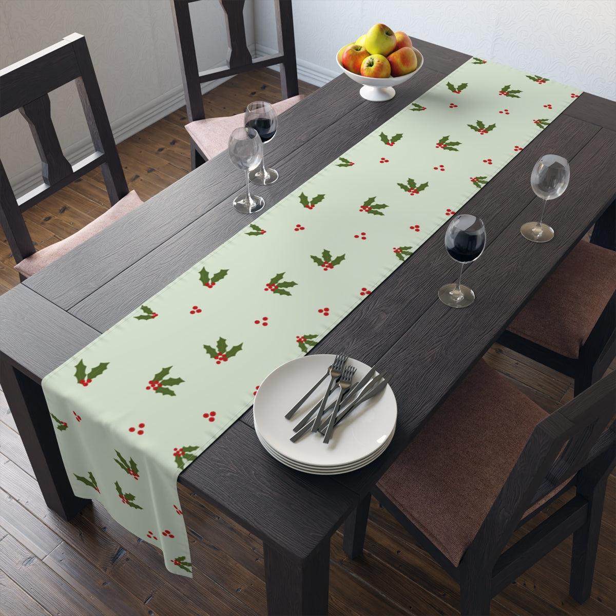 Green Holiday Table Runner - Holly