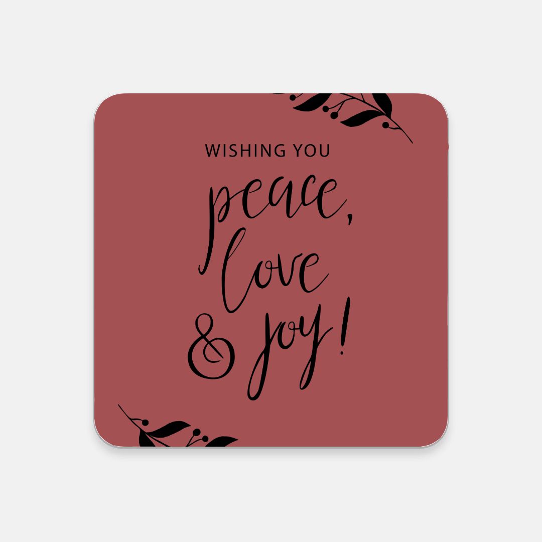 Cork Back Coaster - Peace, Love &amp; Joy