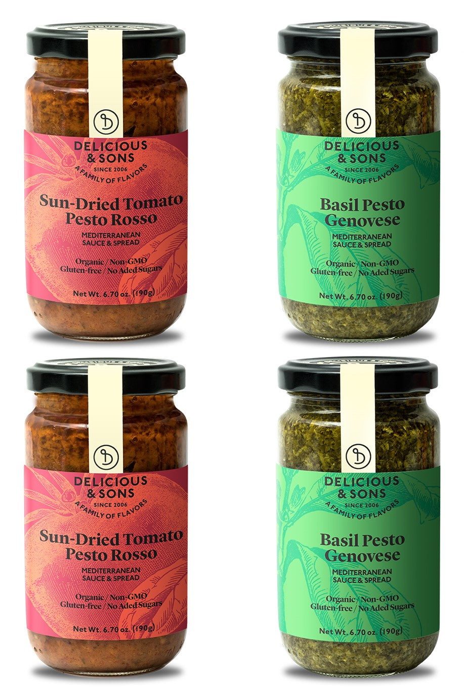 Organic Pesto Genovese and Organic Pesto Rosso - 4 Pack