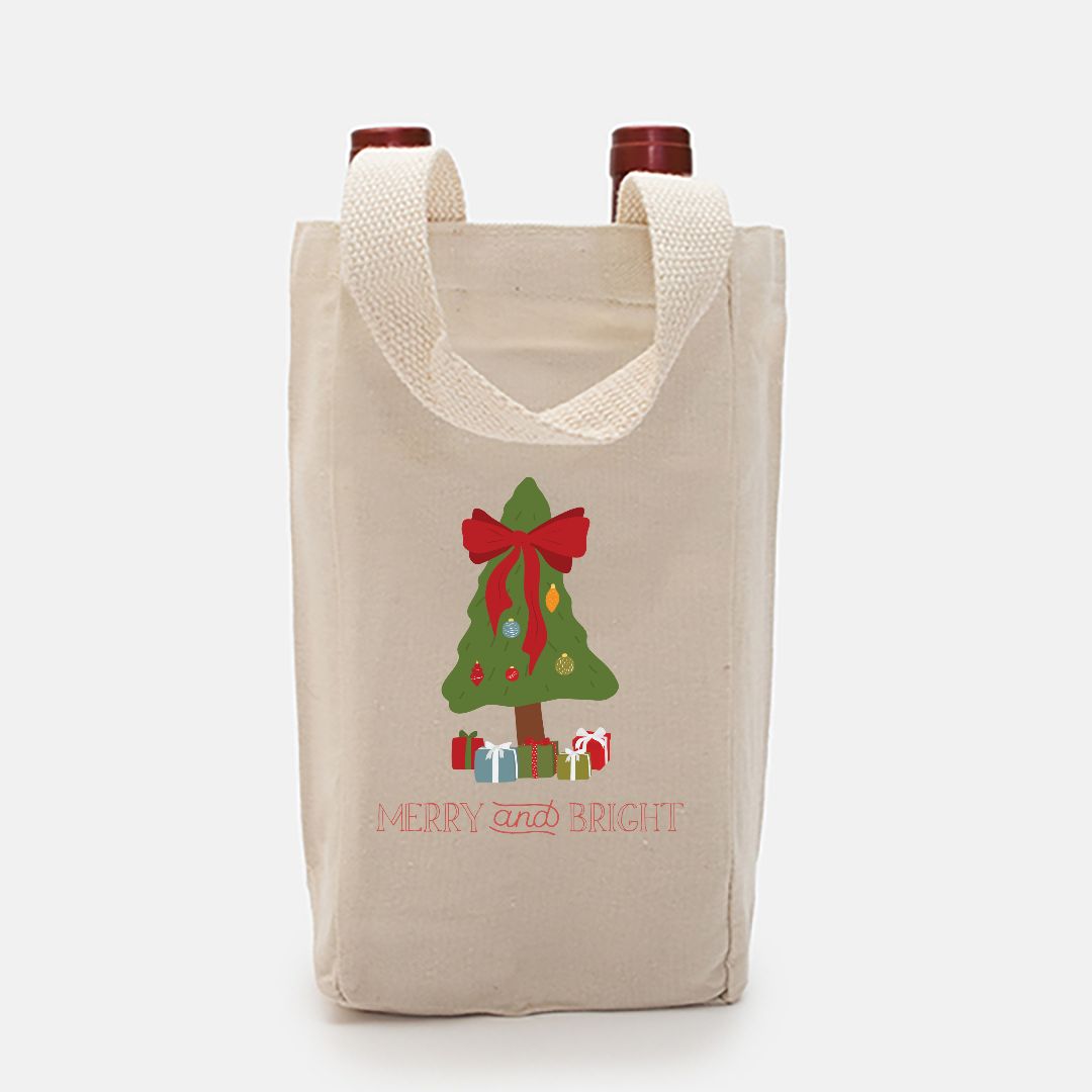 Double Bottle Canvas Wine Tote - Merry &amp; Bright