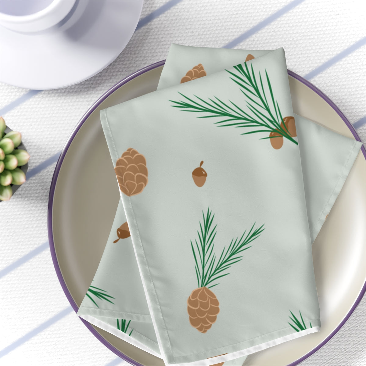 Green Holiday Napkins - Pinecones &amp; Acorns