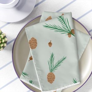 Green Holiday Napkins - Pinecones & Acorns
