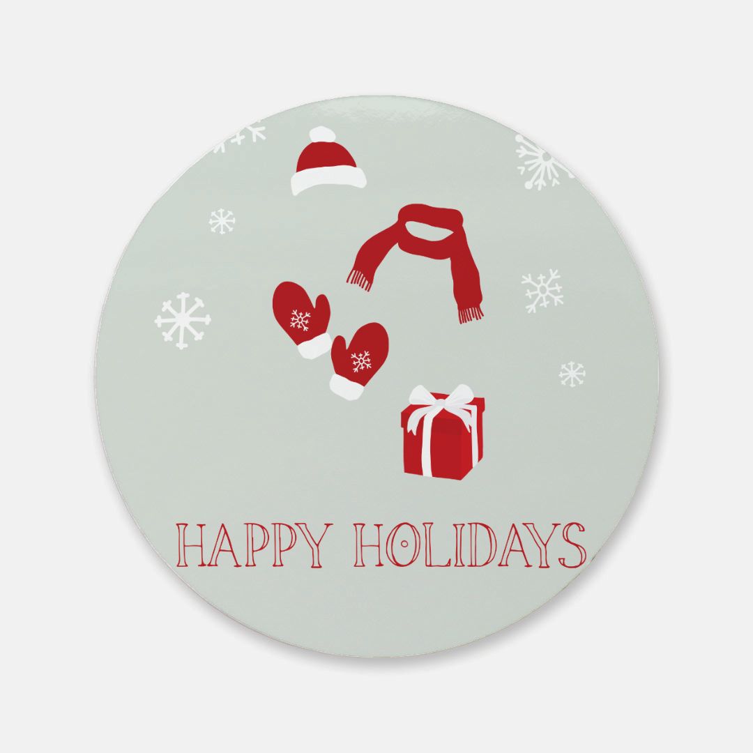 Round Cork Back Coaster - Red Happy Holidays