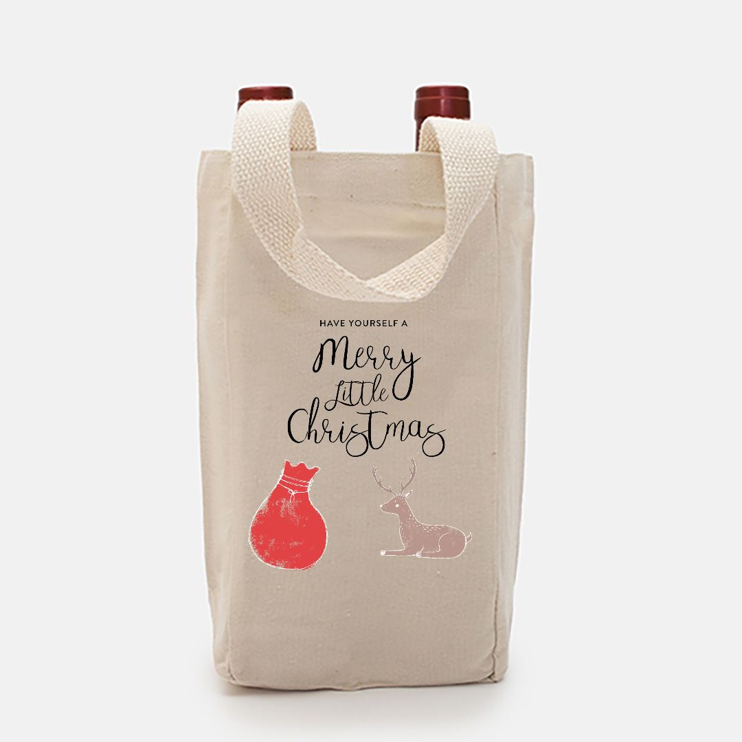 Double Bottle Canvas Wine Tote - Have a Merry Little Christmas
