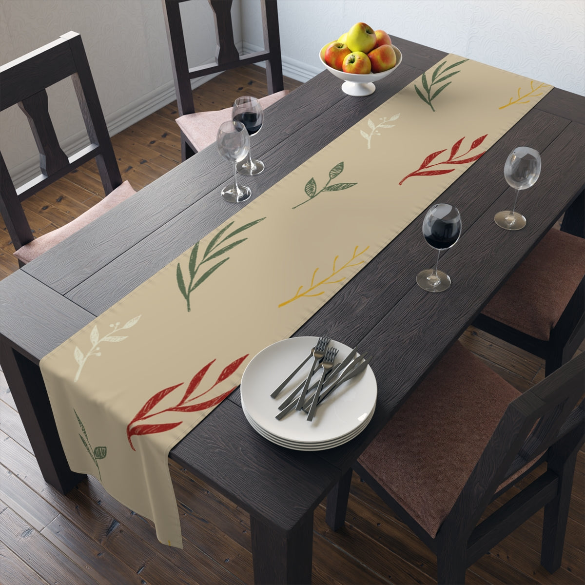 Beige Holiday Table Runner - Colorful Garland