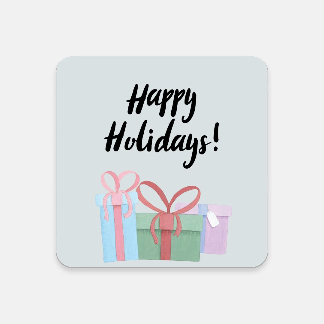 Cork Back Coaster - Happy Holidays &amp; Presents