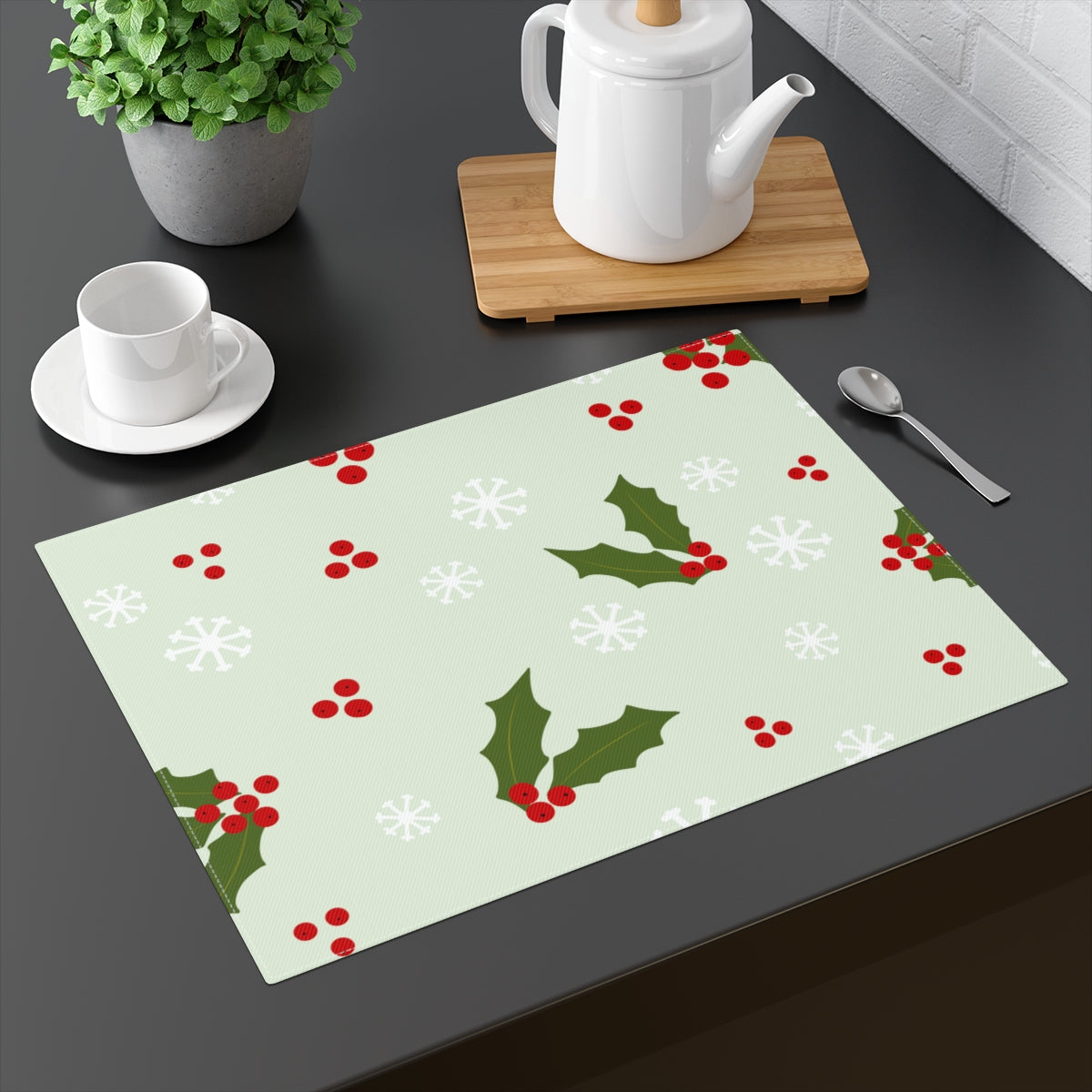 Holiday Table Placemat - Holly &amp; Snowflakes