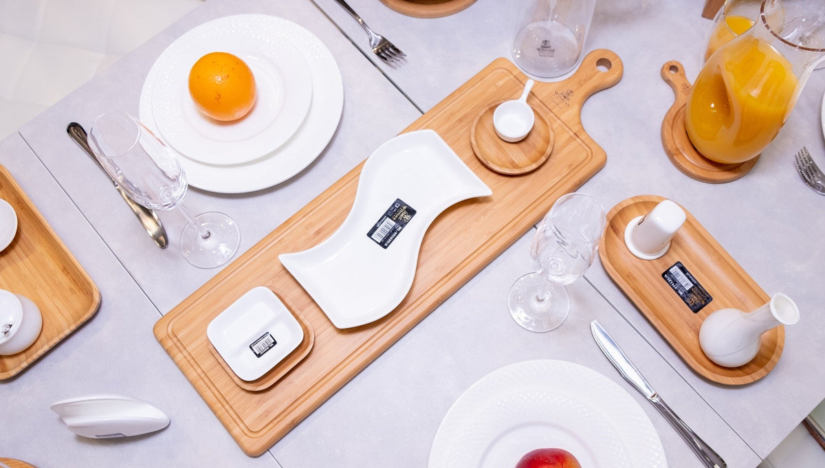 Natural Bamboo Long Serving Board - 34.3&quot;x7.9&quot;