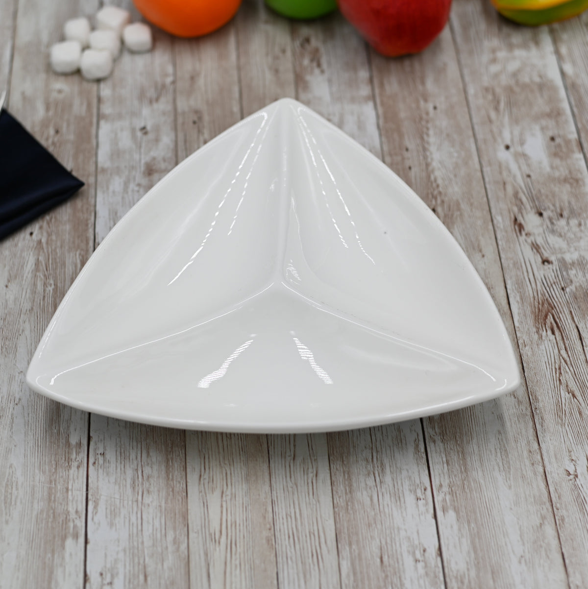Fine Porcelain Divided Triangular Dish - 9.5&quot;