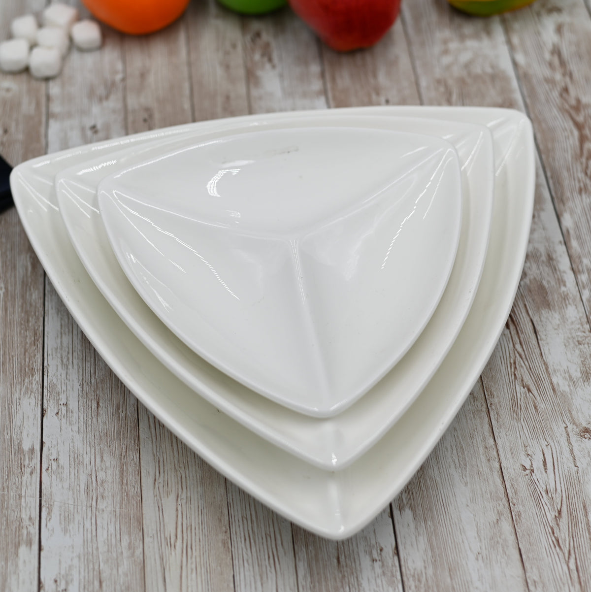 Fine Porcelain Divided Triangular Dish - 9.5&quot;