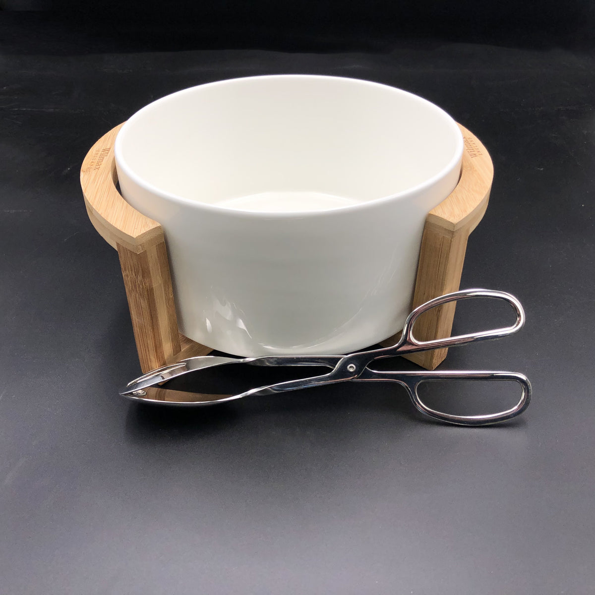 Large Salad Bowl with Serving Tongs &amp; Bamboo Stand