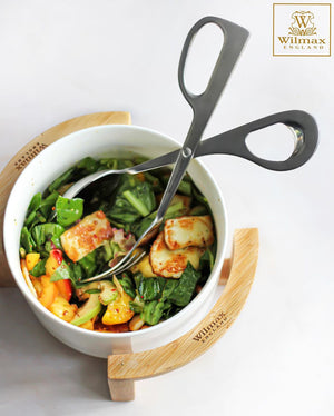 Large Salad Bowl with Serving Tongs & Bamboo Stand