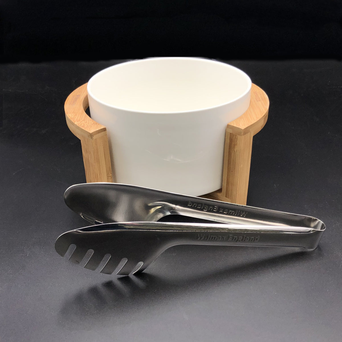 Medium Salad Bowl with Serving Tongs & Bamboo Stand
