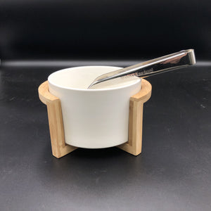 Medium Salad Bowl with Serving Tongs & Bamboo Stand